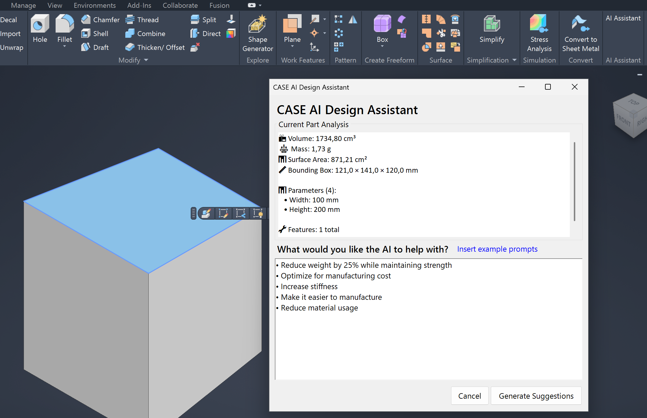 CASE AI Inventor Add-In Interface